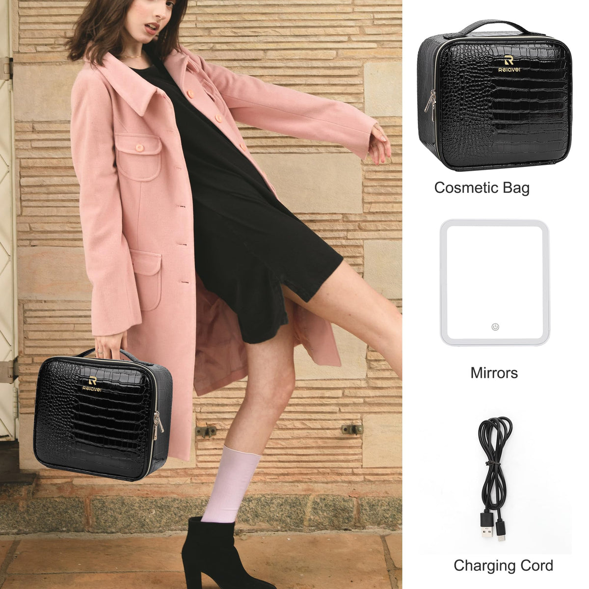 Relavel Makeup Train Case LED mirror with three lighting modes