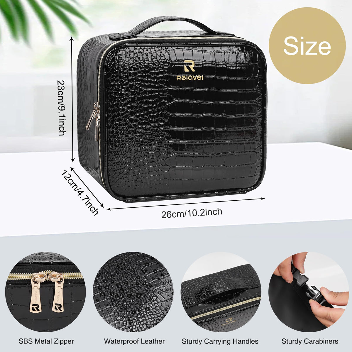 Relavel Makeup Train Case showing adjustable LED mirror
