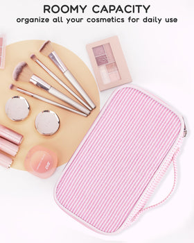 Relavel Pink Makeup Bag in a backpack for travel