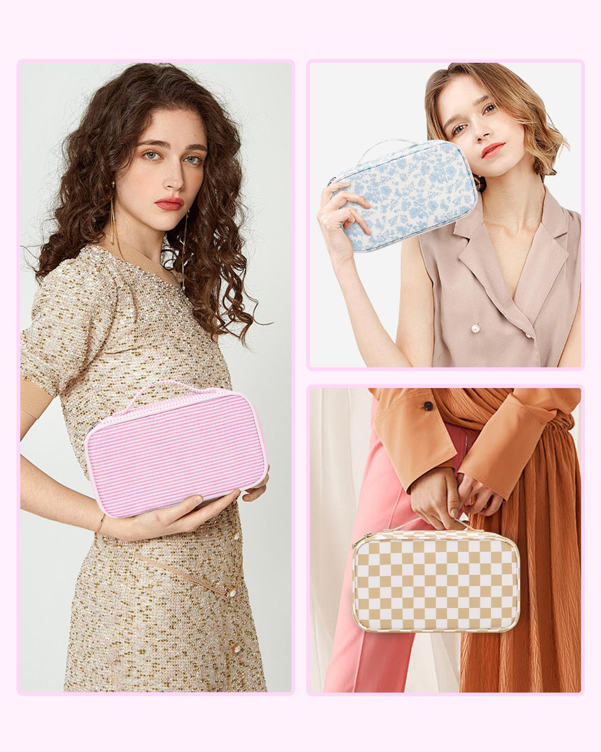 Relavel Pink Makeup Bag open view displaying storage compartments
