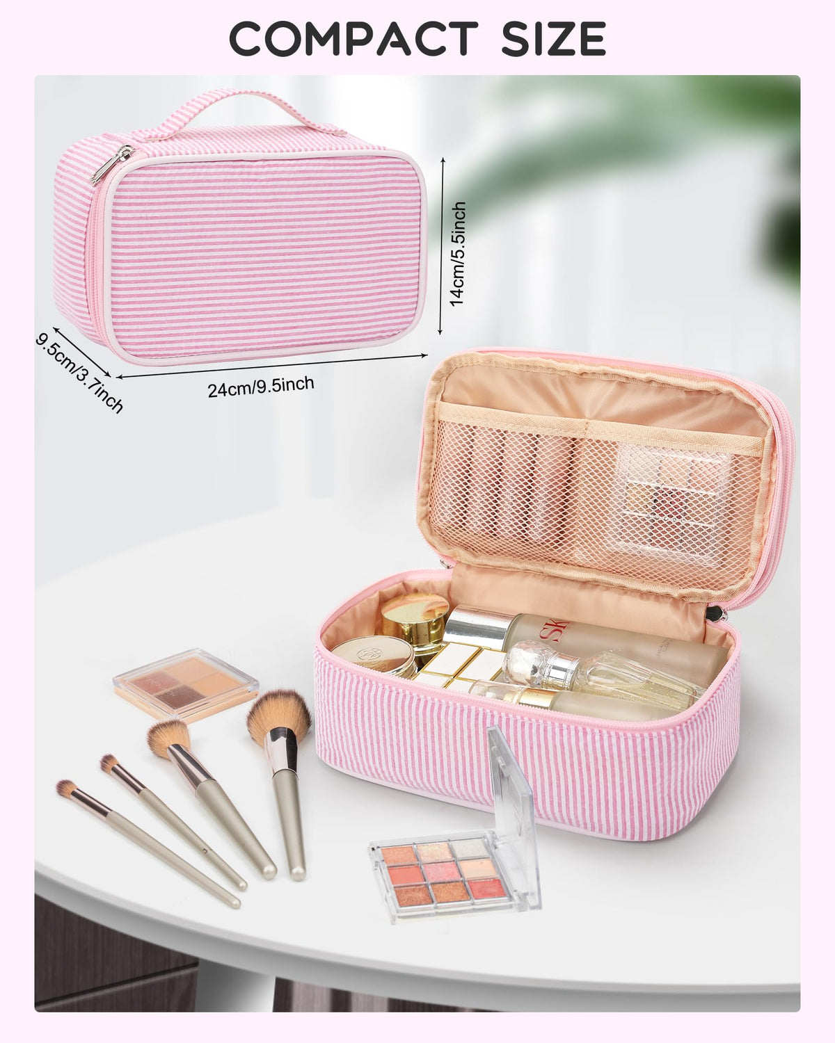 Relavel Pink Makeup Bag top layer with elastic bands for lipsticks