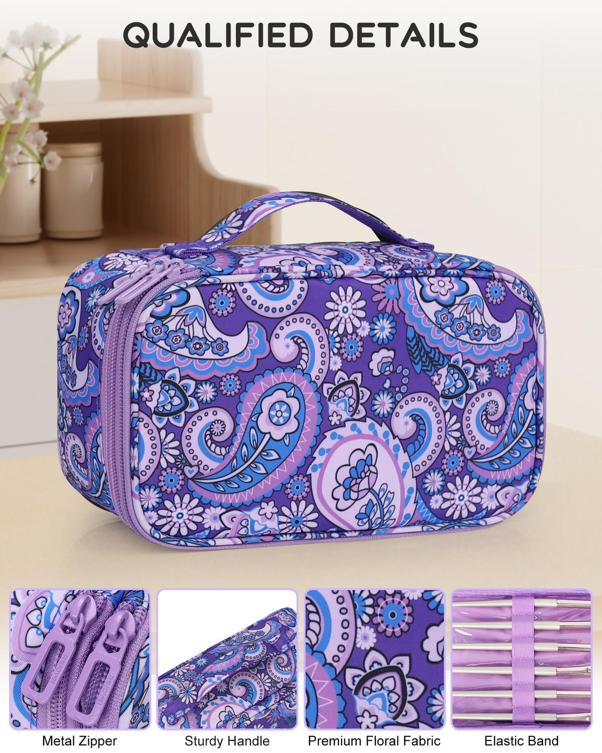 Relavel Small Floral Cosmetic Bag open with cosmetics inside