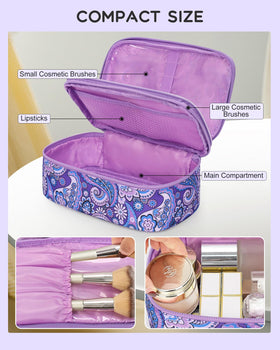 Relavel Small Floral Cosmetic Bag side view with brush compartment