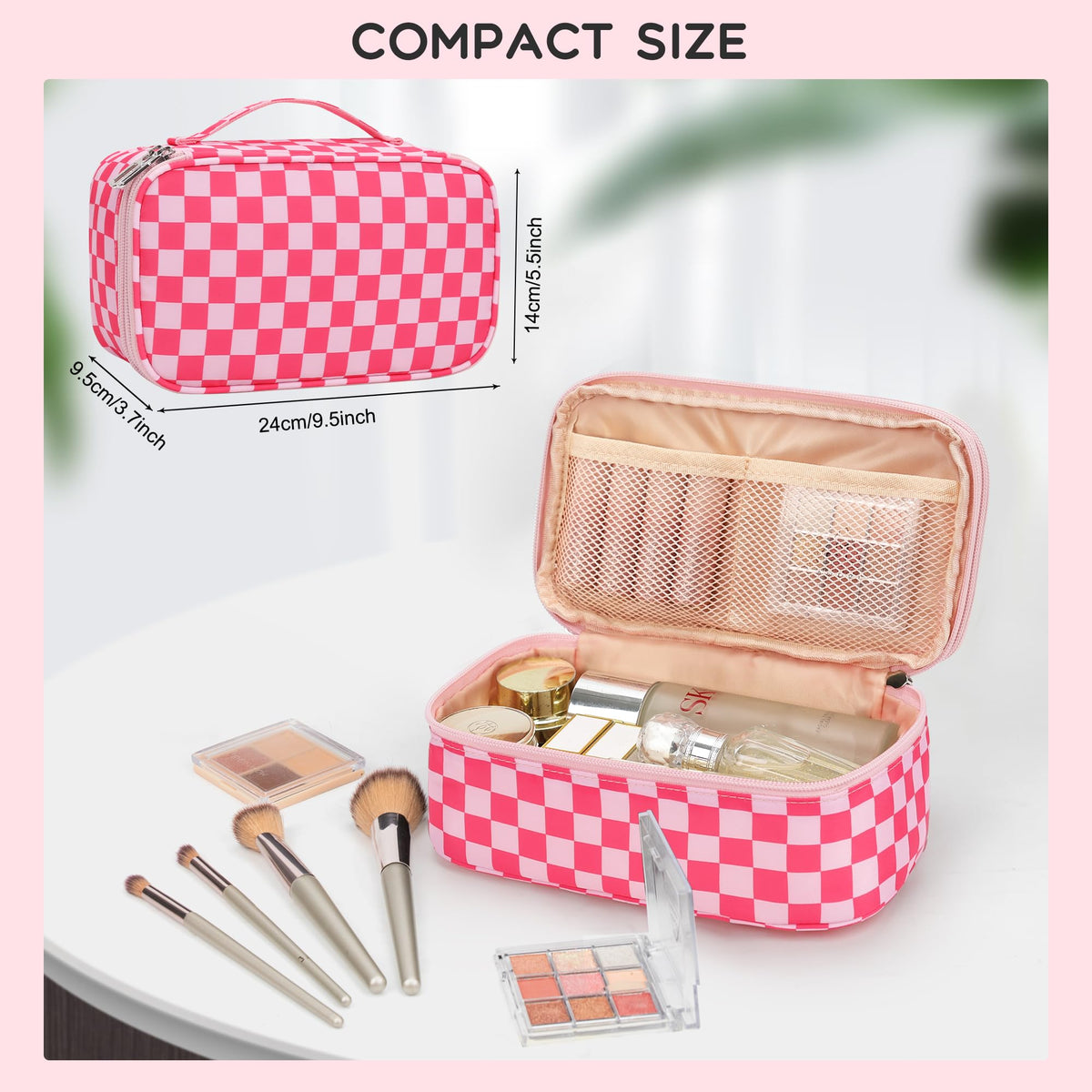 Relavel Small Makeup Bag showing dual-layer compartments