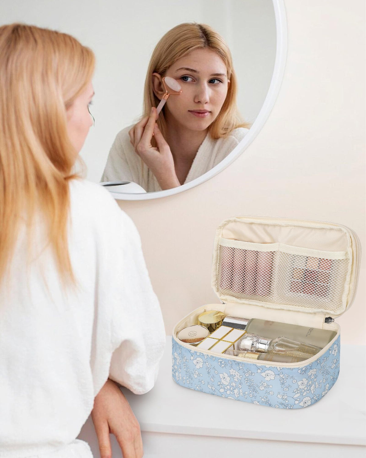 Relavel Small Makeup Bag with cosmetics inside