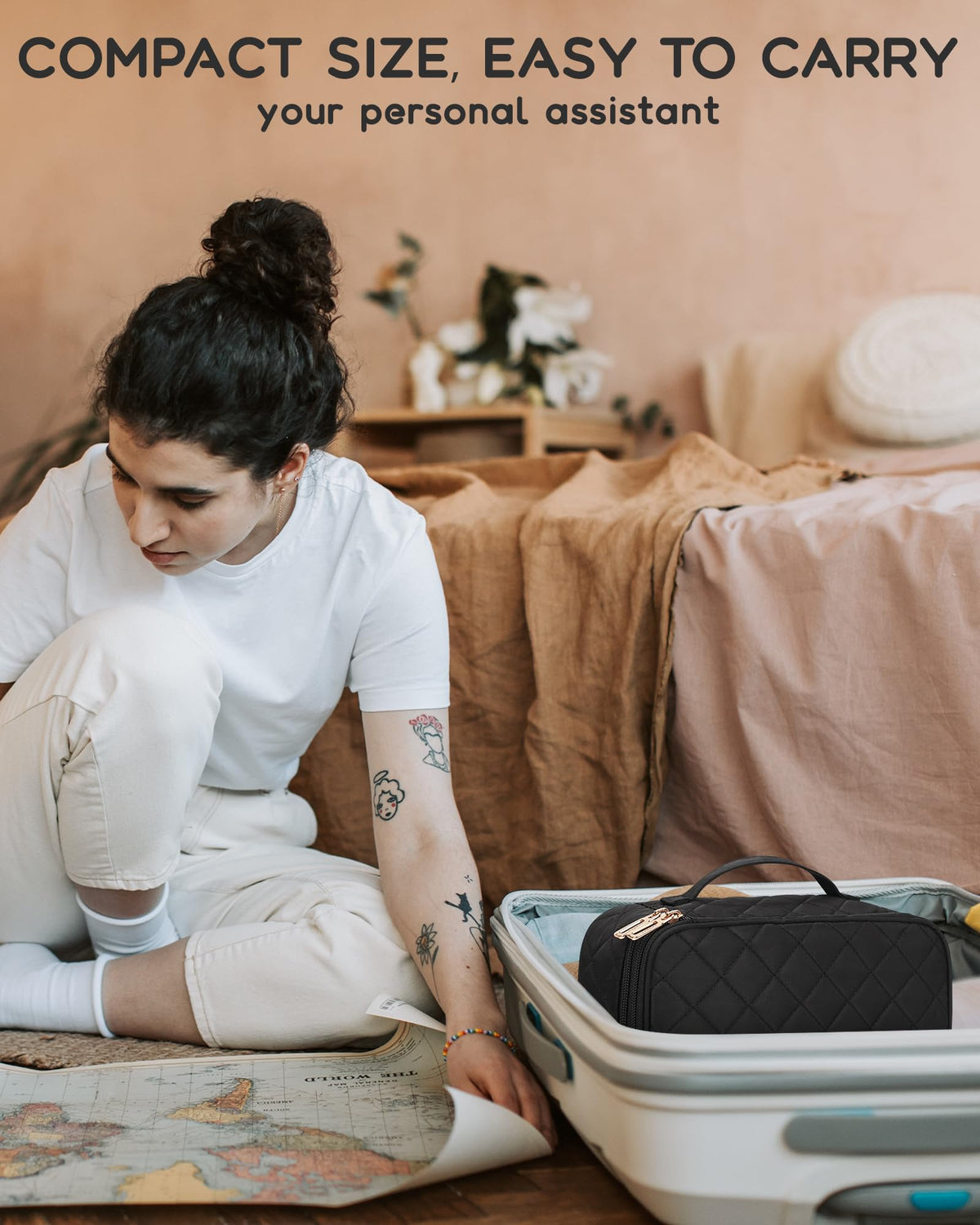 Relavel Small Travel Makeup Bag dimensions displayed