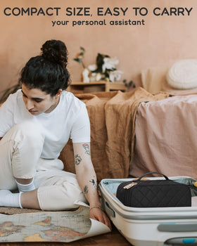Relavel Small Travel Makeup Bag dimensions displayed
