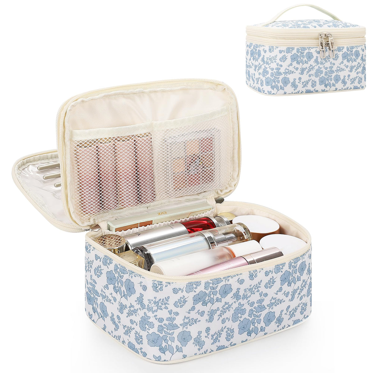 Relavel Travel Makeup Bag floral design front view
