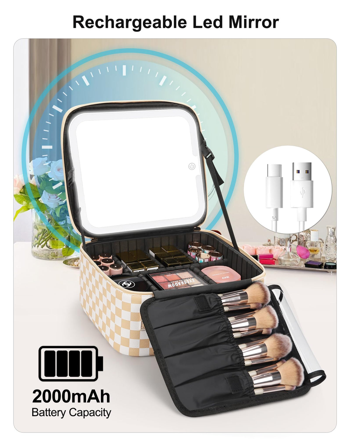 Relavel Travel Makeup Bag in stylish black PU leather