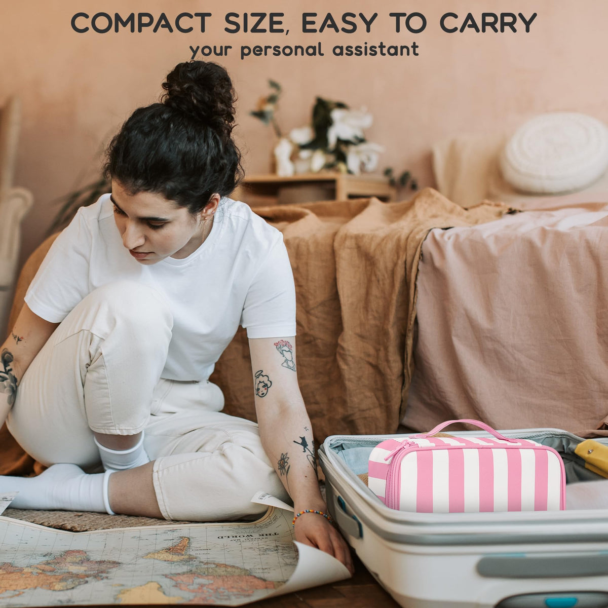 Relavel Travel Makeup Bag in travel setting