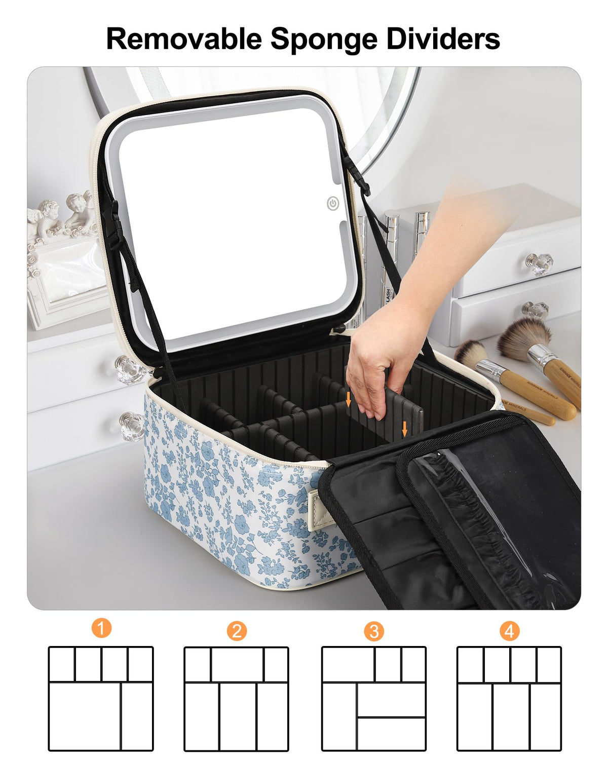 Relavel Travel Makeup Bag LED Mirror with three lighting modes