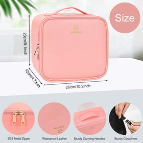 Relavel Travel Makeup Bag open showing adjustable LED mirror and compartments