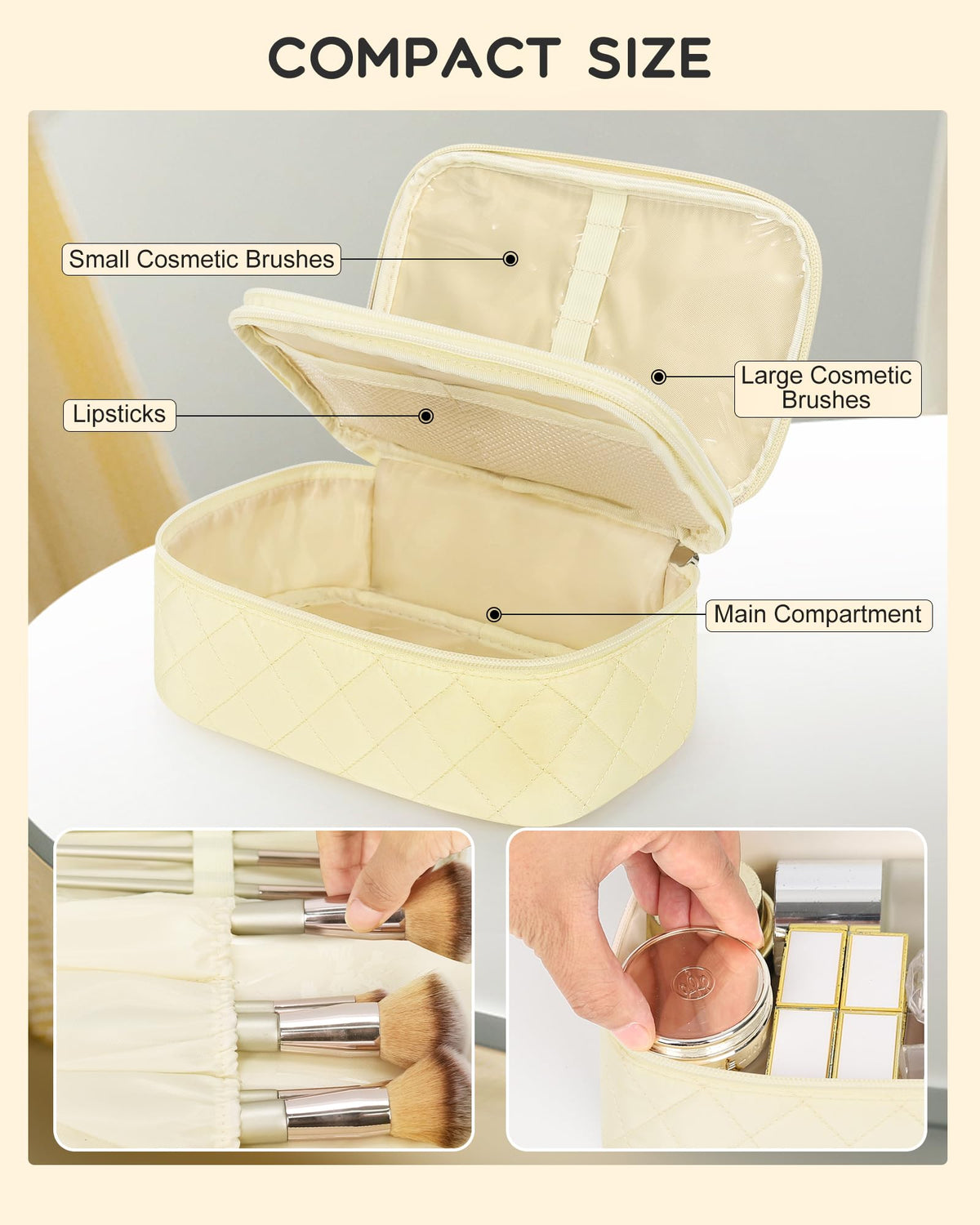 Relavel Travel Makeup Bag open view displaying storage slots