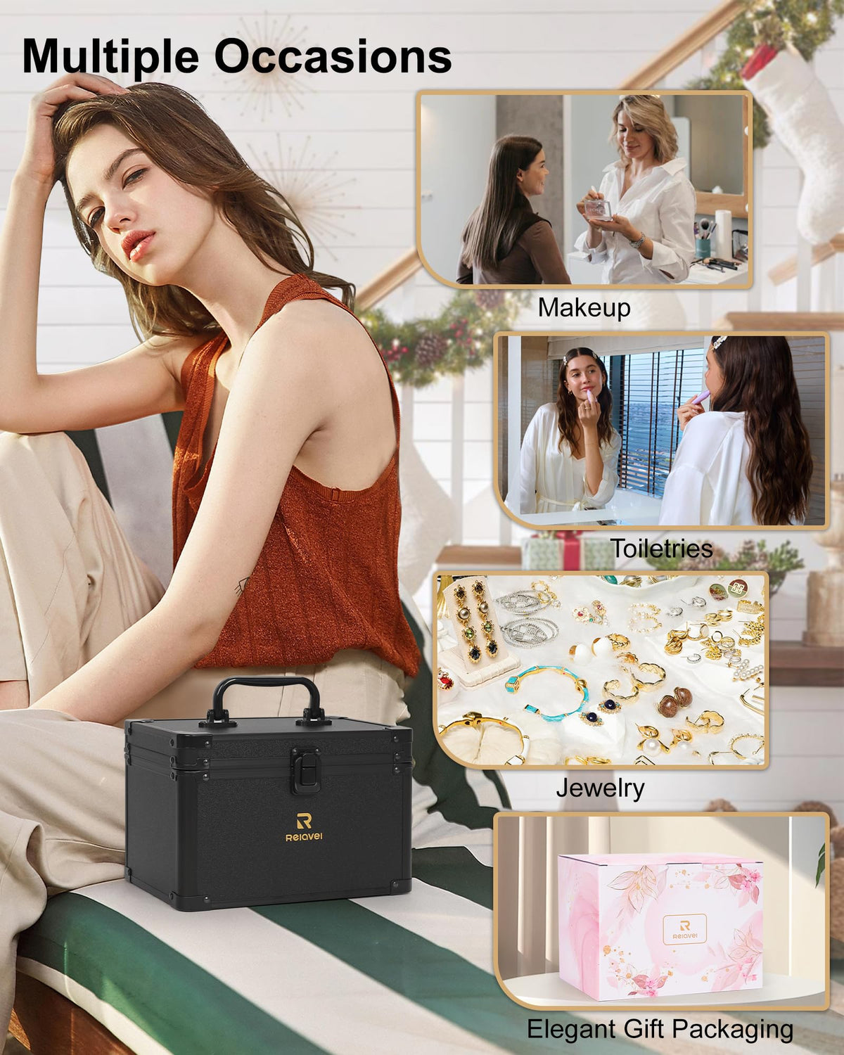 Relavel Travel Makeup Bag opened with makeup brushes inside
