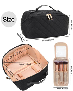Relavel Travel Makeup Bag packed with cosmetics and toiletries
