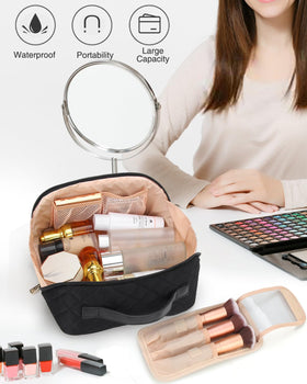 Relavel Travel Makeup Bag showing elastic bands for organisation