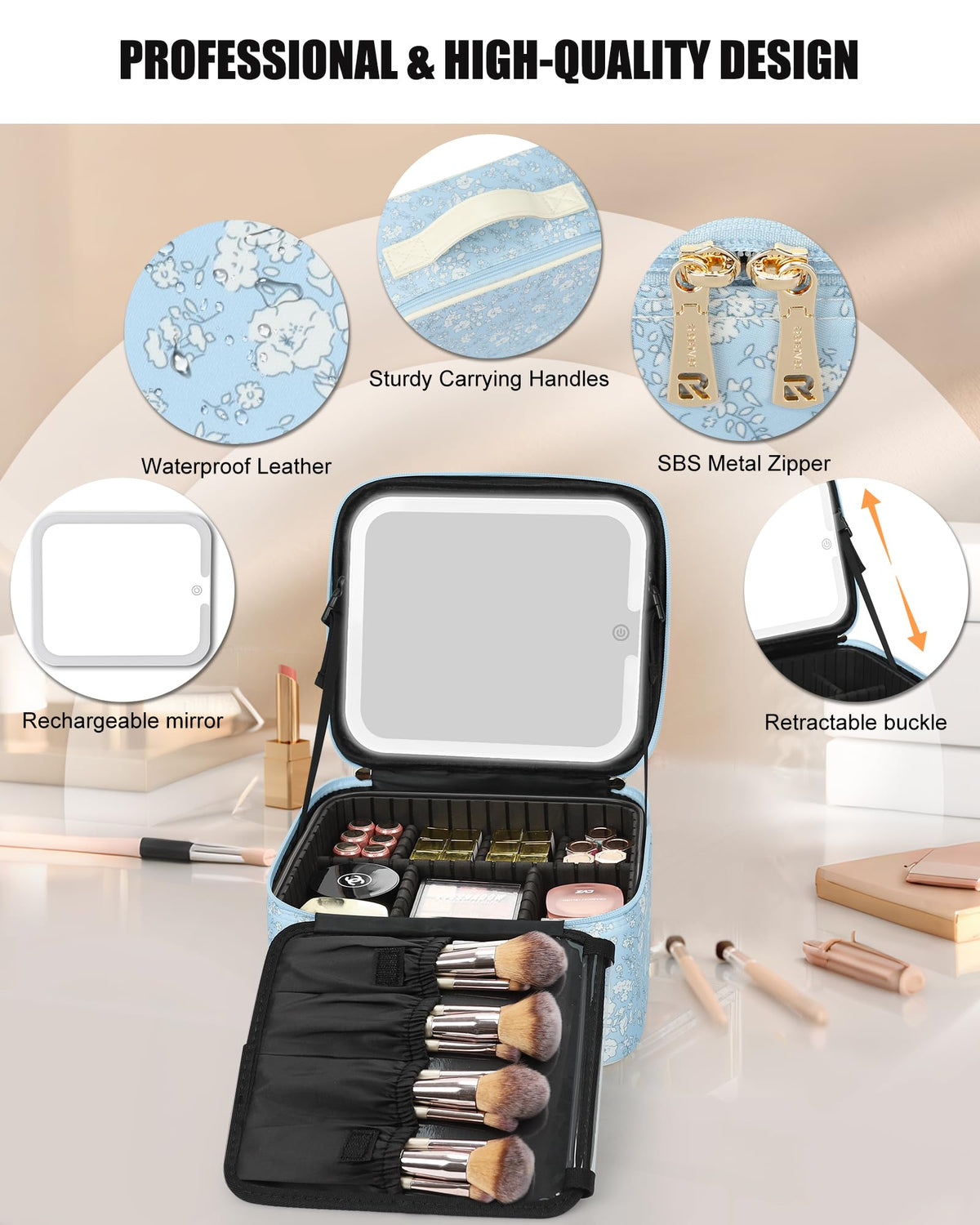 Relavel Travel Makeup Bag side view showcasing durable PU leather