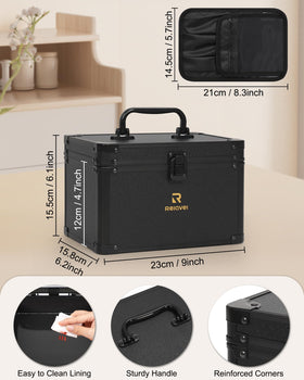 Relavel Travel Makeup Bag side view showing adjustable compartments