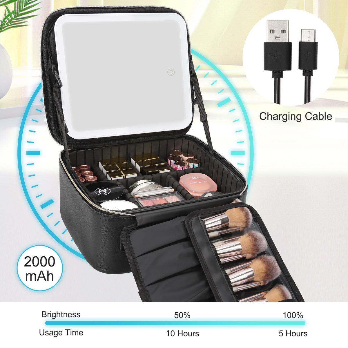 Relavel Travel Makeup Bag side view with dual-way zipper
