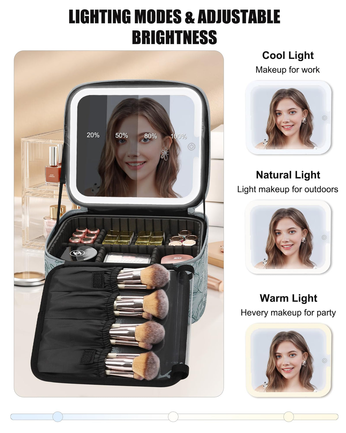 Relavel Travel Makeup Bag with LED mirror in natural light
