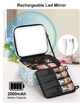 Relavel Travel Makeup Bag with LED Mirror open showing compartments