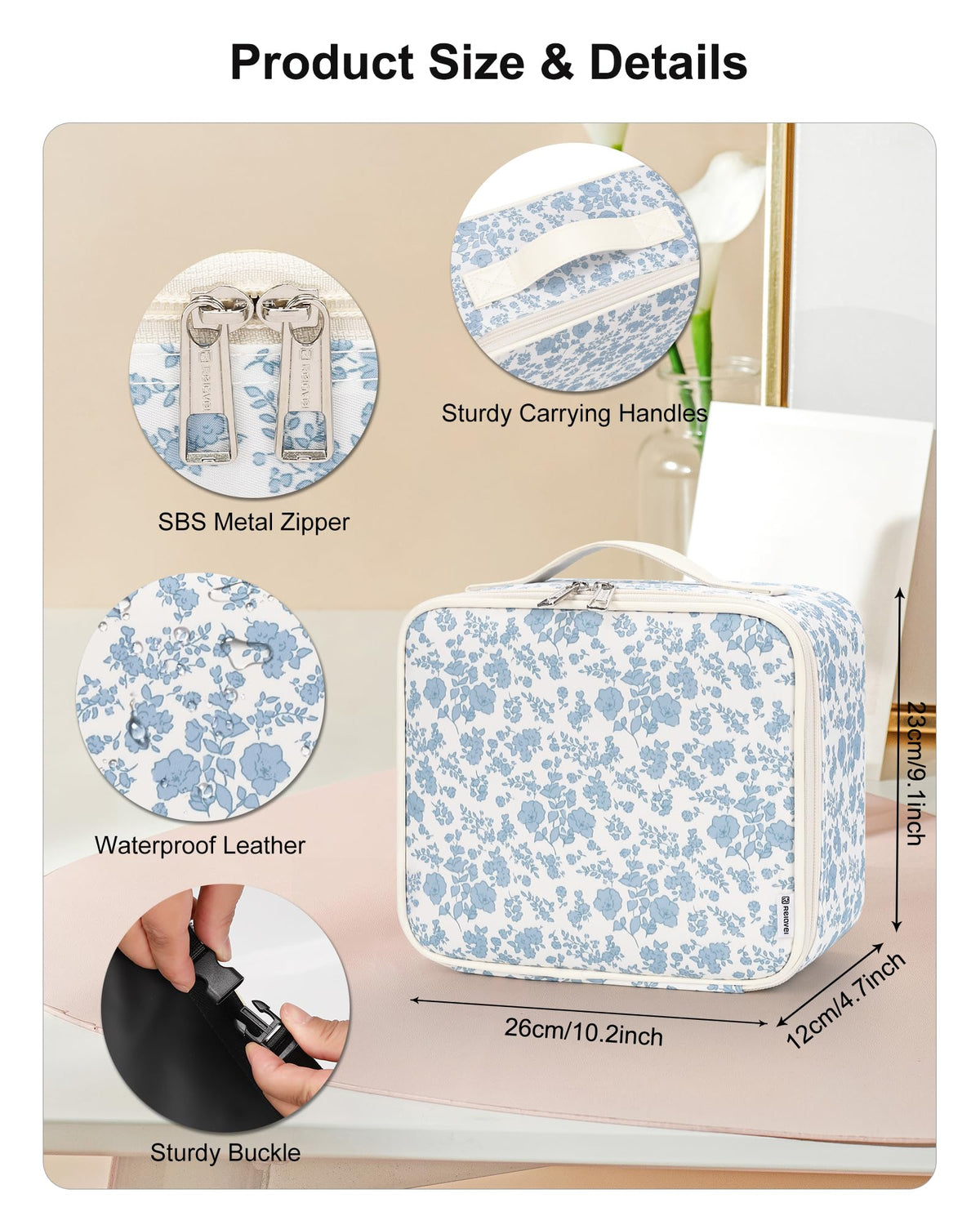Relavel Travel Makeup Bag with LED Mirror side view