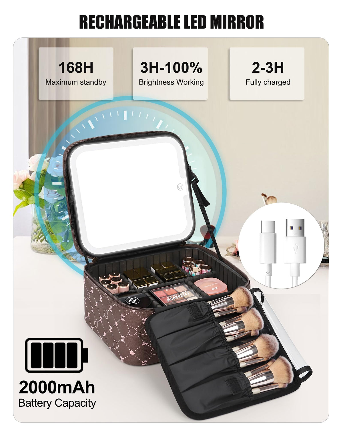 Relavel Travel Makeup Bag with makeup brushes