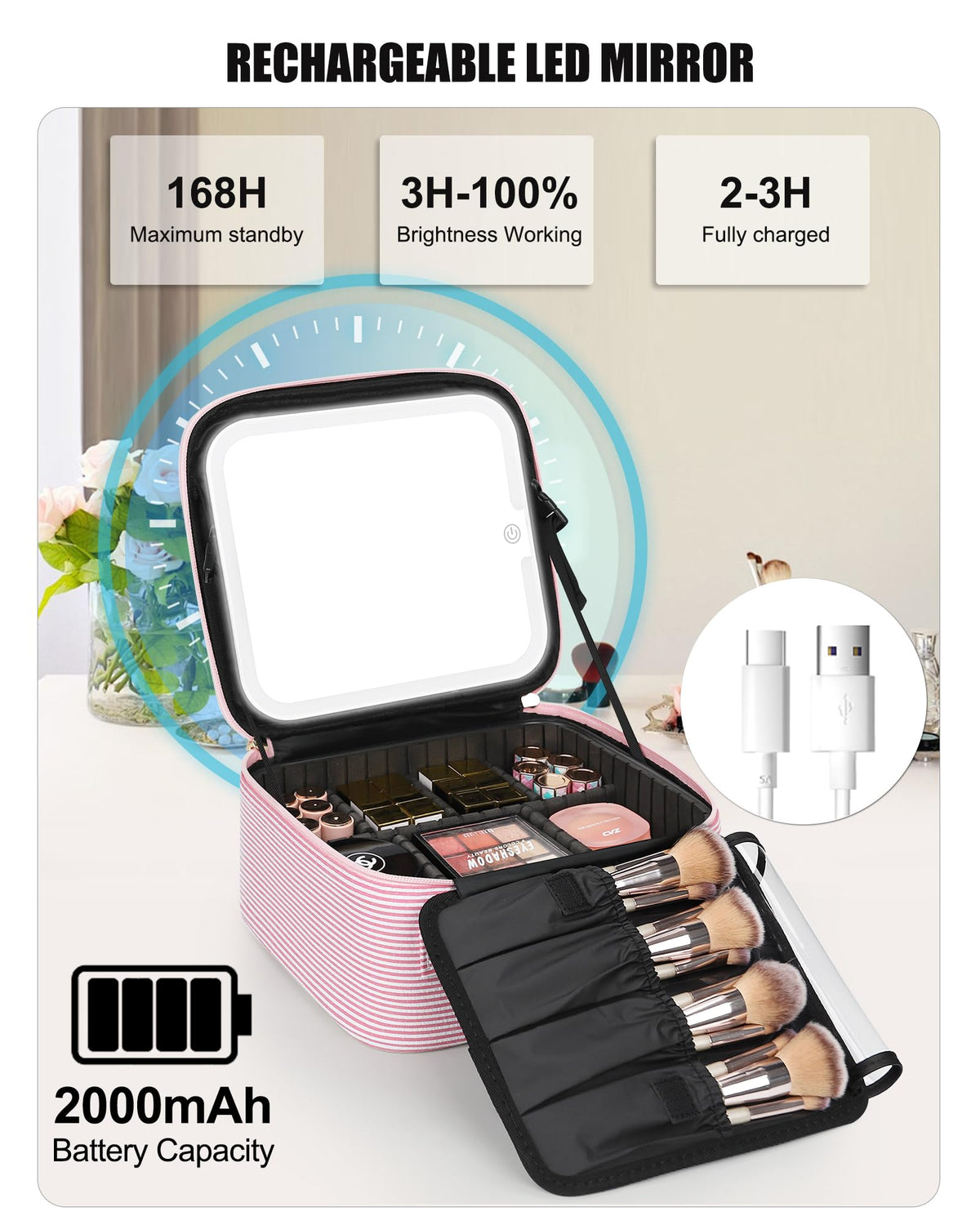 Relavel Travel Makeup Bag with makeup products inside