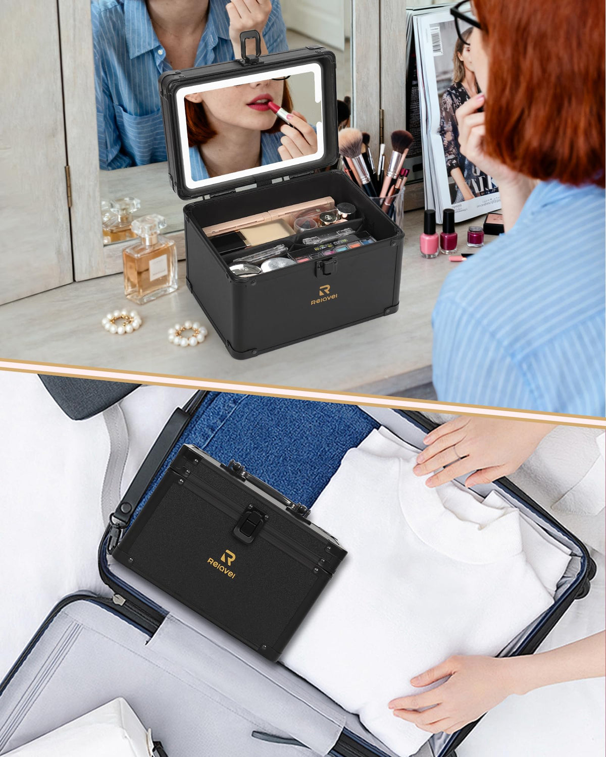 Relavel Travel Makeup Bag with removable velcro divider