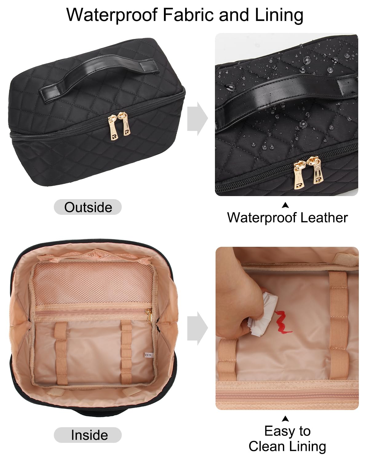 Relavel Travel Makeup Bag zippered pocket close-up
