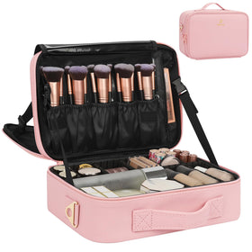 Relavel Travel Makeup Train Case front view in black