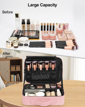 Relavel Travel Makeup Train Case in lifestyle setting on a vanity