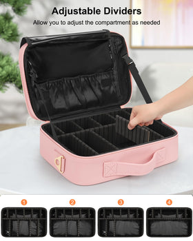 Relavel Travel Makeup Train Case open showing adjustable compartments