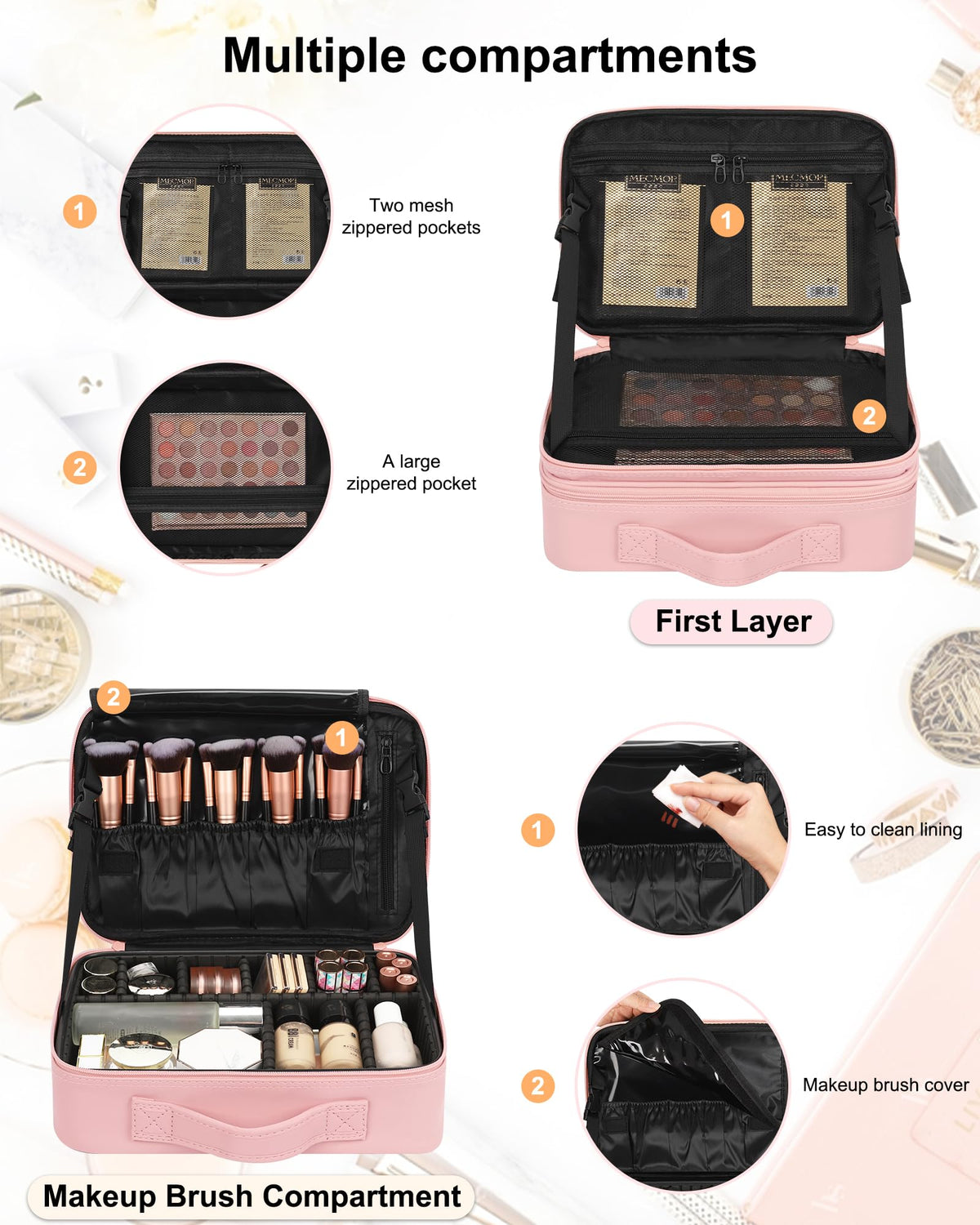 Relavel Travel Makeup Train Case side view with handle