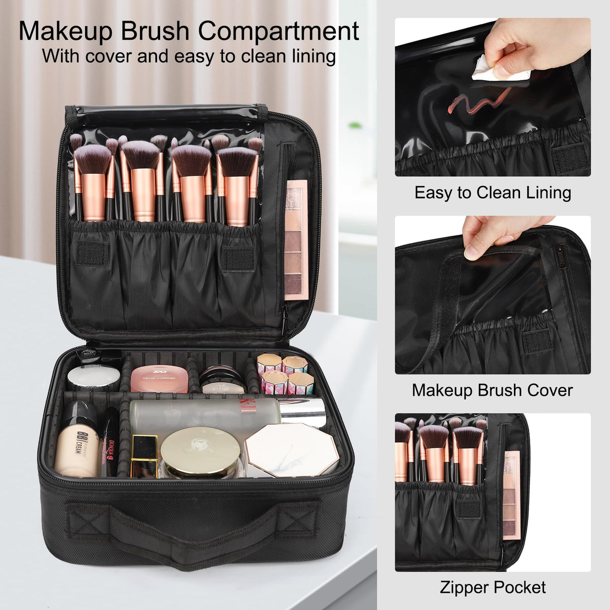 Relavel Travel Makeup Train Case side view with handles