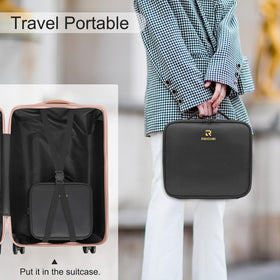 Relavel Travel Makeup Train Case with various beauty products