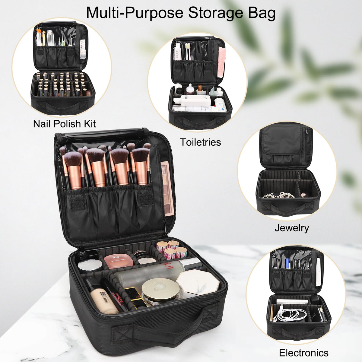 Relavel Travel Makeup Train Case zipped close-up