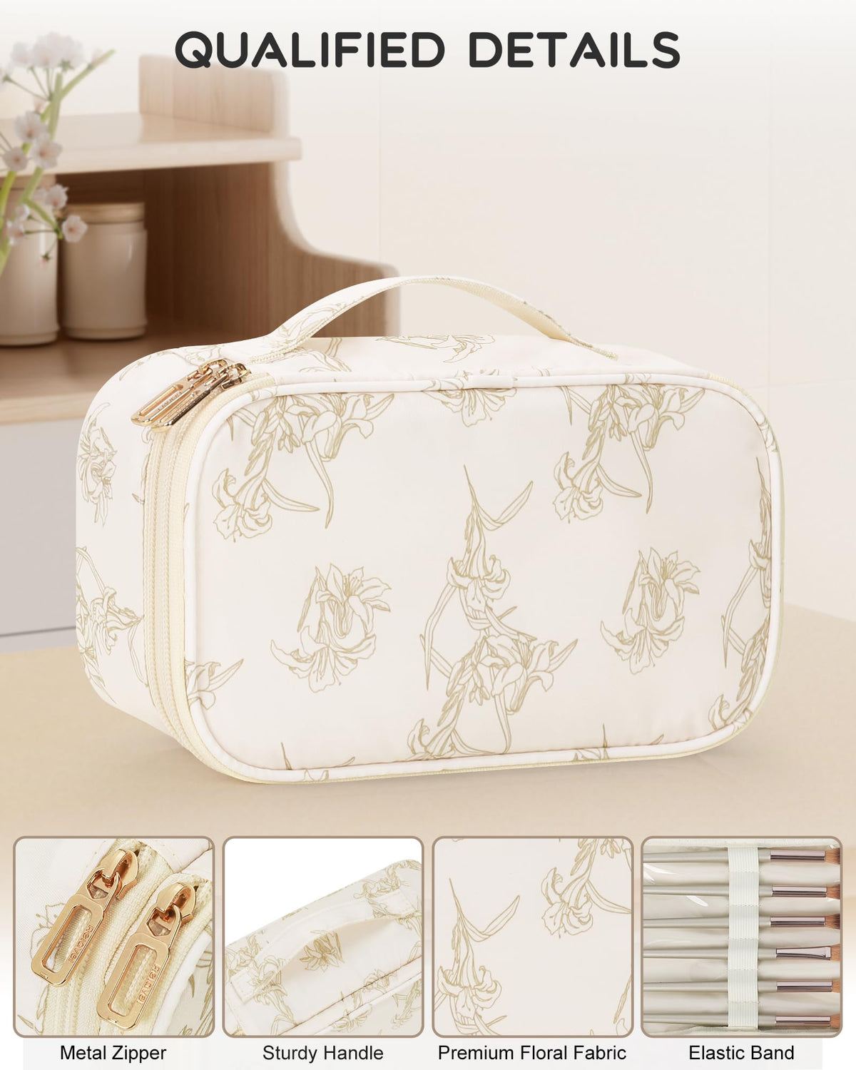 Relavel Travel Small Makeup Bag side view with mesh pockets