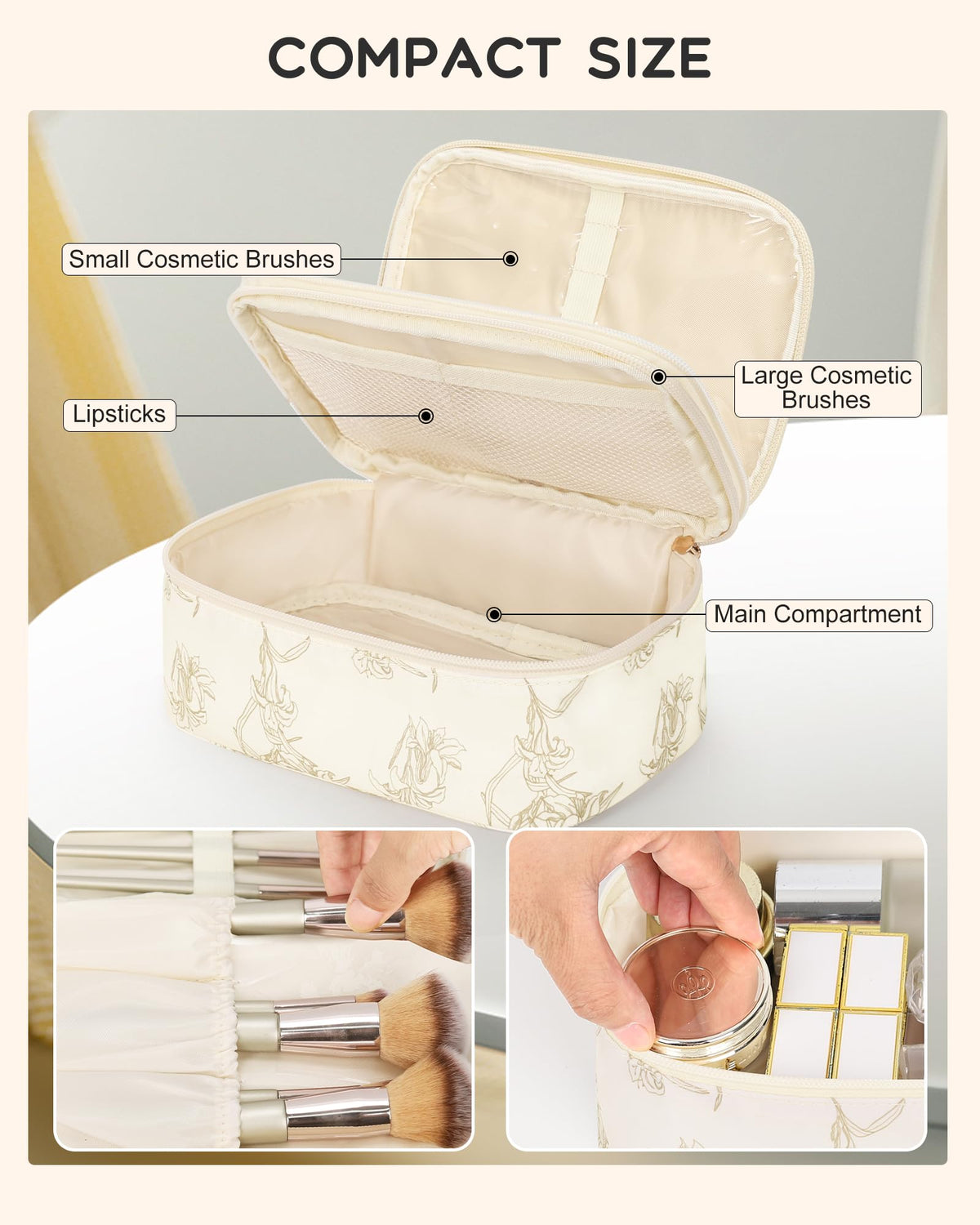 Relavel Travel Small Makeup Bag with brush holders and elastic slots
