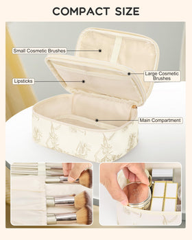 Relavel Travel Small Makeup Bag with brush holders and elastic slots