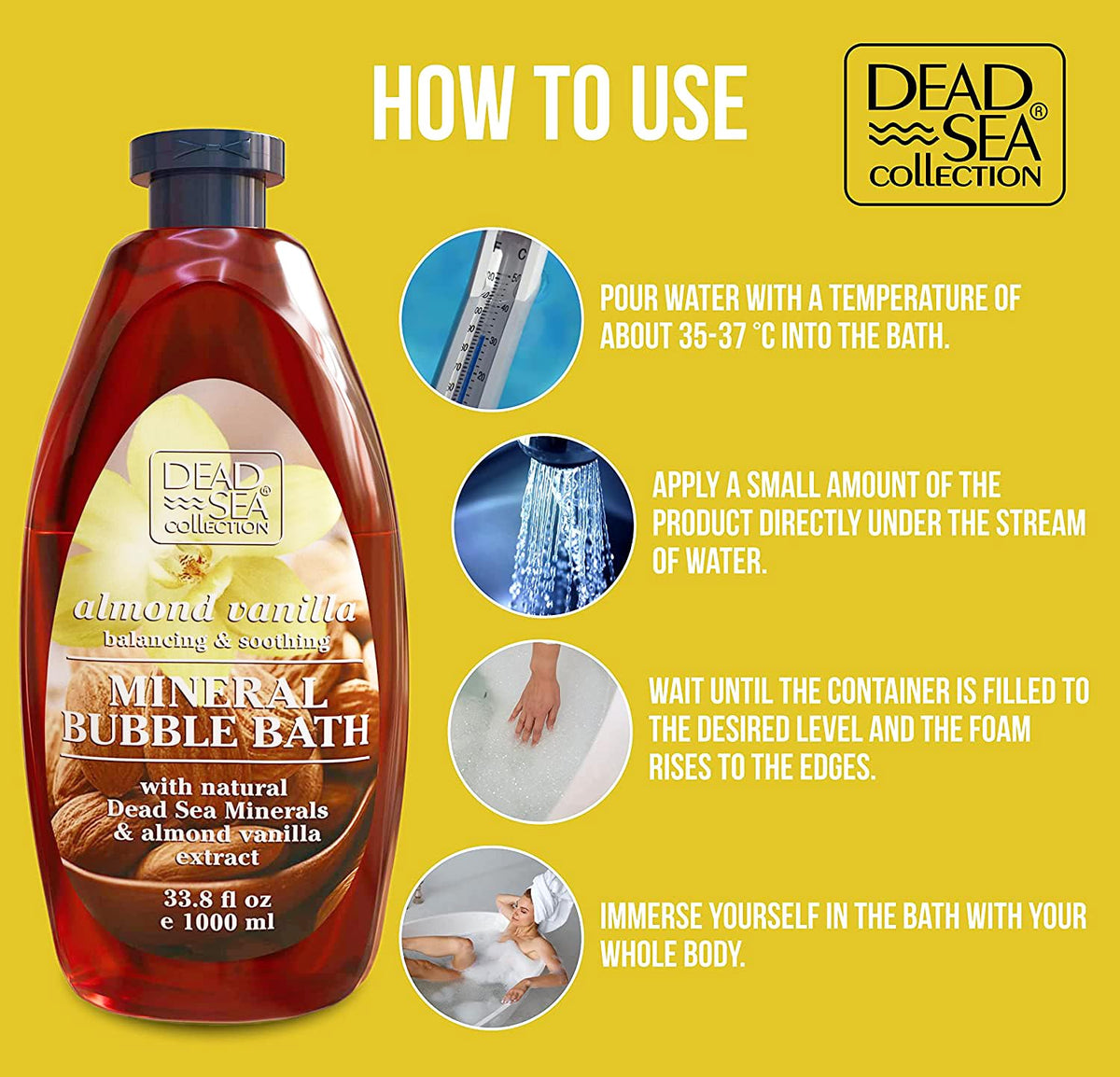 Relaxing bubble bath scene with Dead Sea Collection products