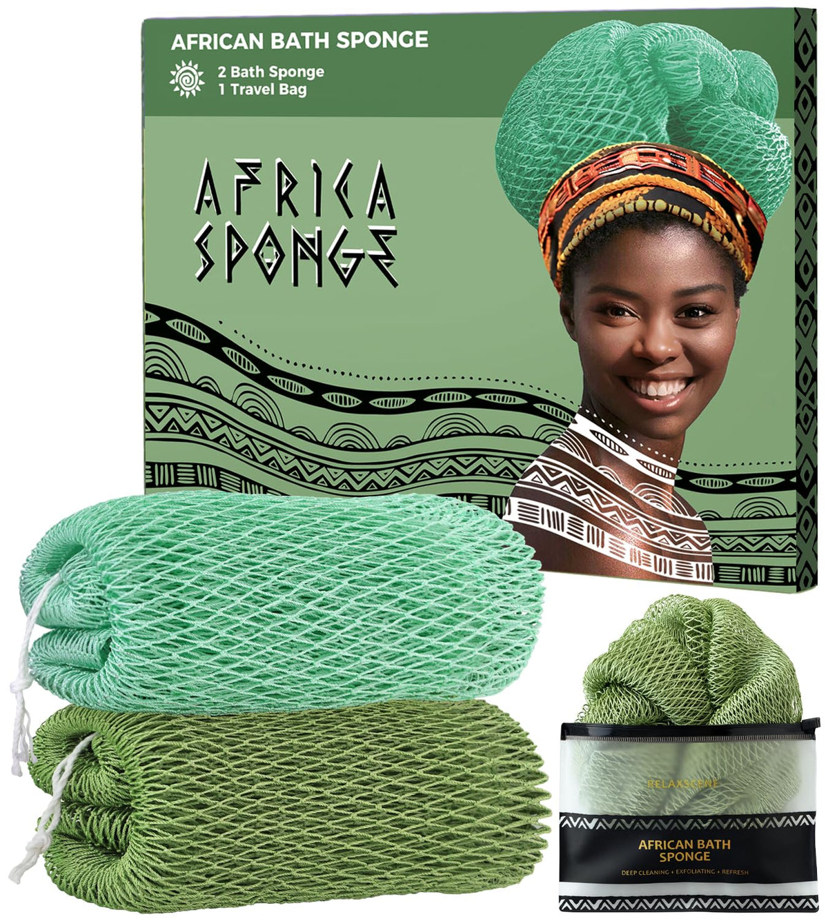 RelaxScene African Net Sponge olive green and seawave front view