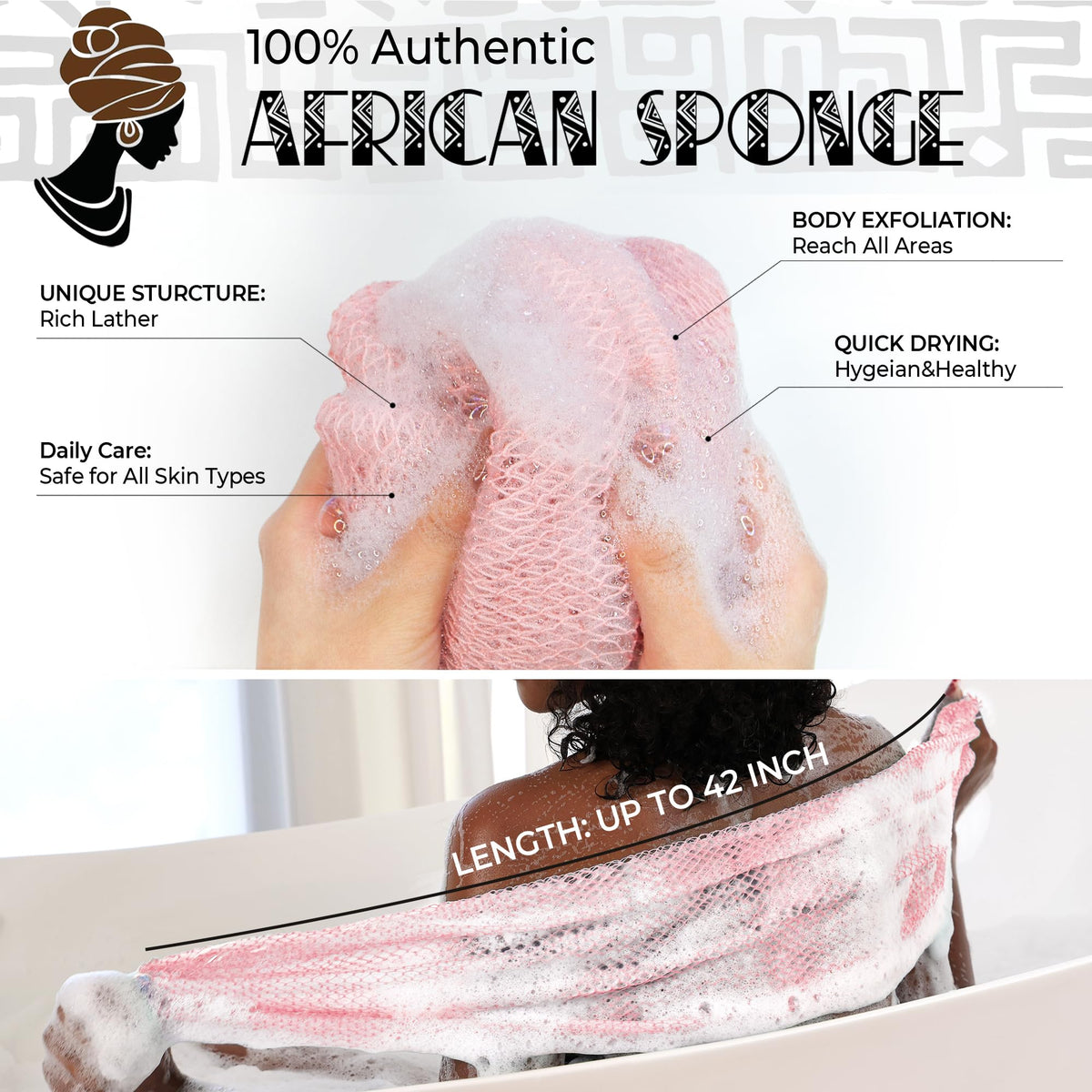 RelaxScene Afro Scrubber African Net Sponge back view showing texture