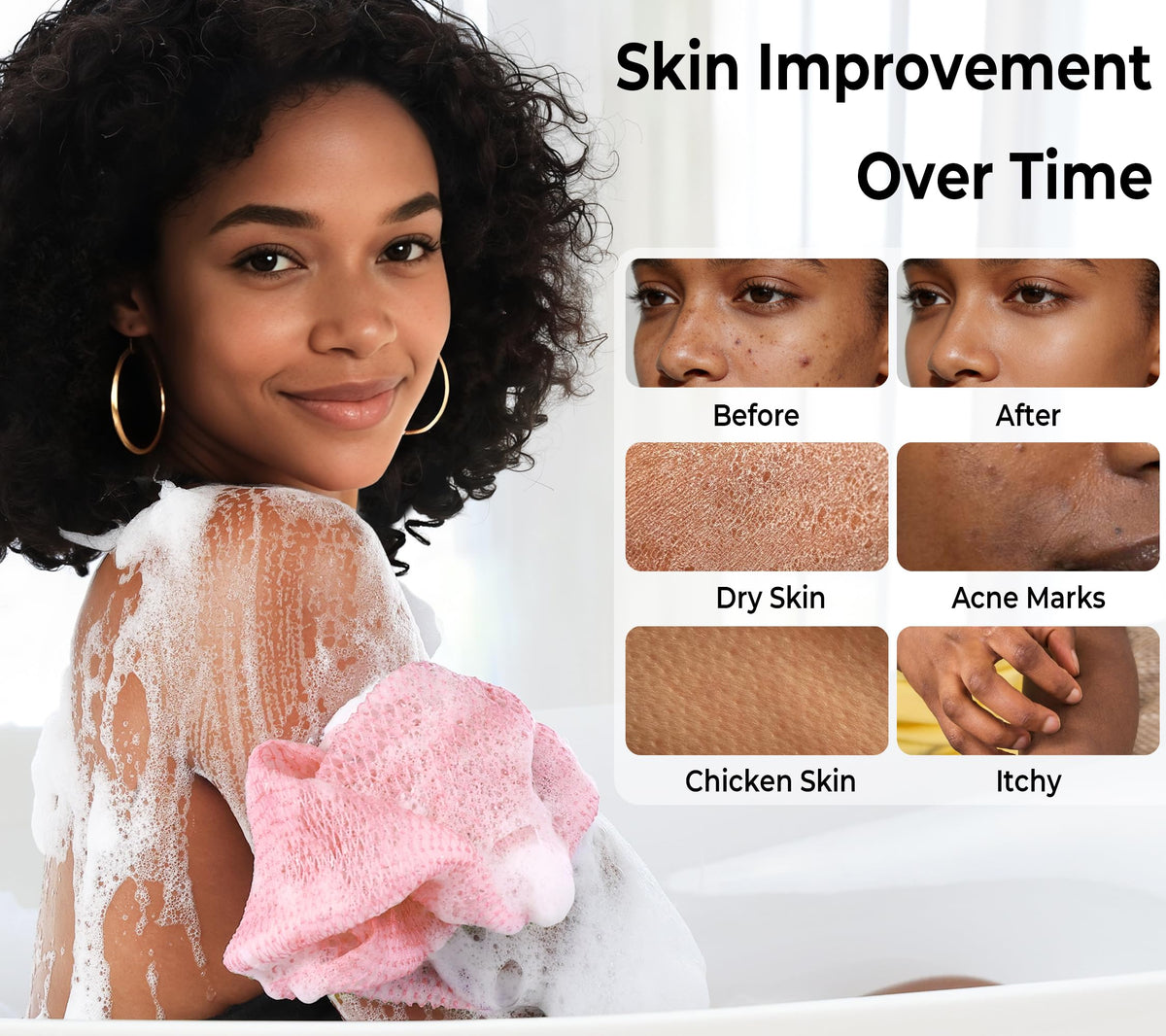 RelaxScene Afro Scrubber African Net Sponge in a bathroom setting
