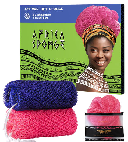 RelaxScene Authentic African Net Sponge set in purple and pink
