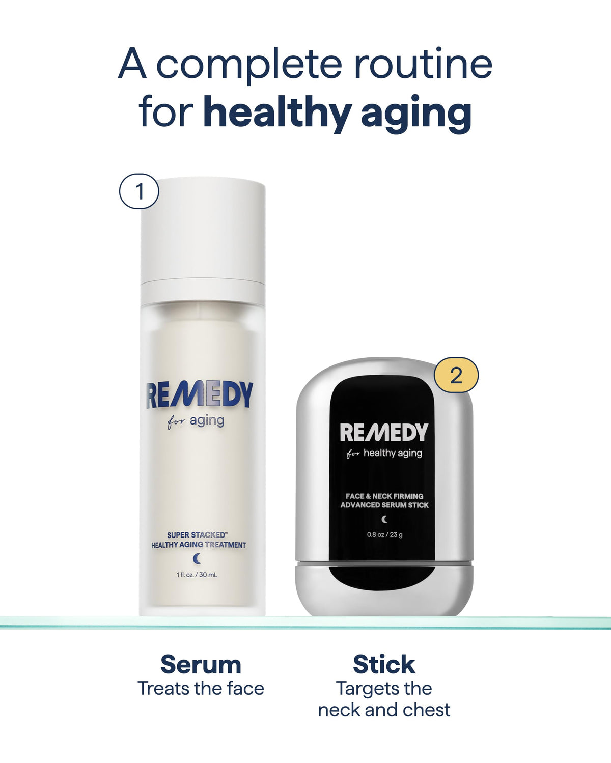 Remedy Science Face & Neck Firming Serum Stick on a bathroom counter