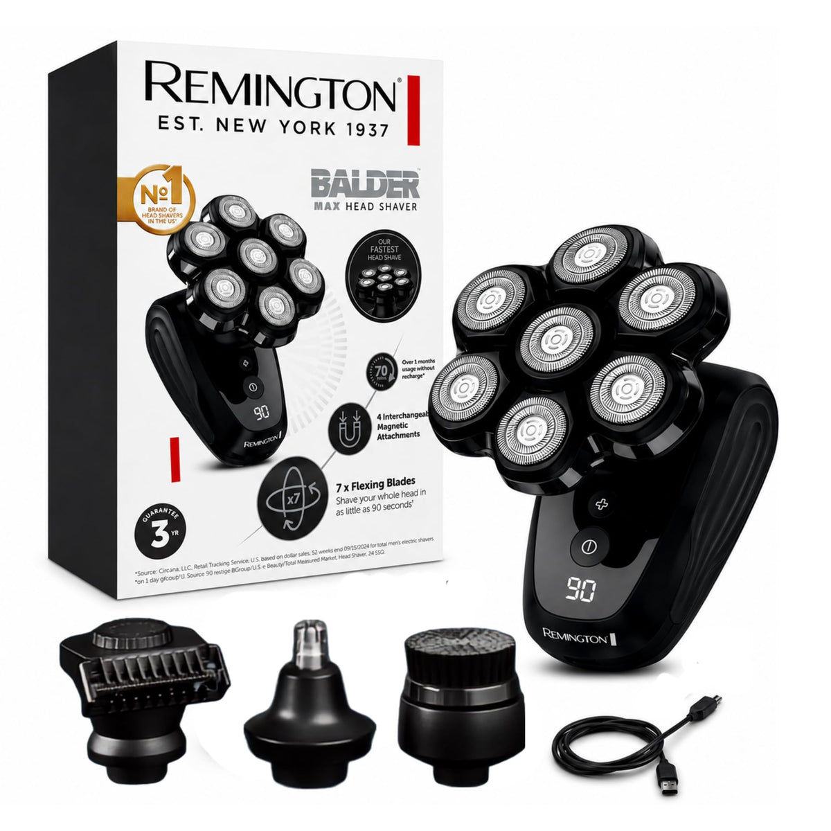 Remington Balder MAX Head Shaver front view with 7 rotary blades