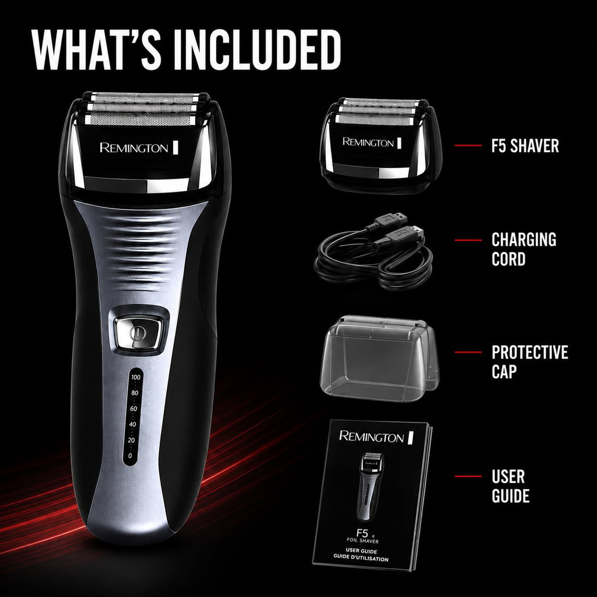 Remington F5 Foil Shaver packaging with product features