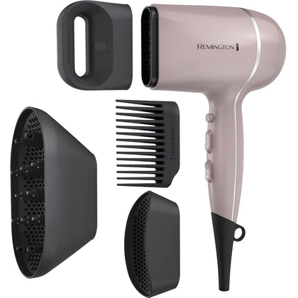 Remington Pro Wet2Style Hair Dryer front view with attachments
