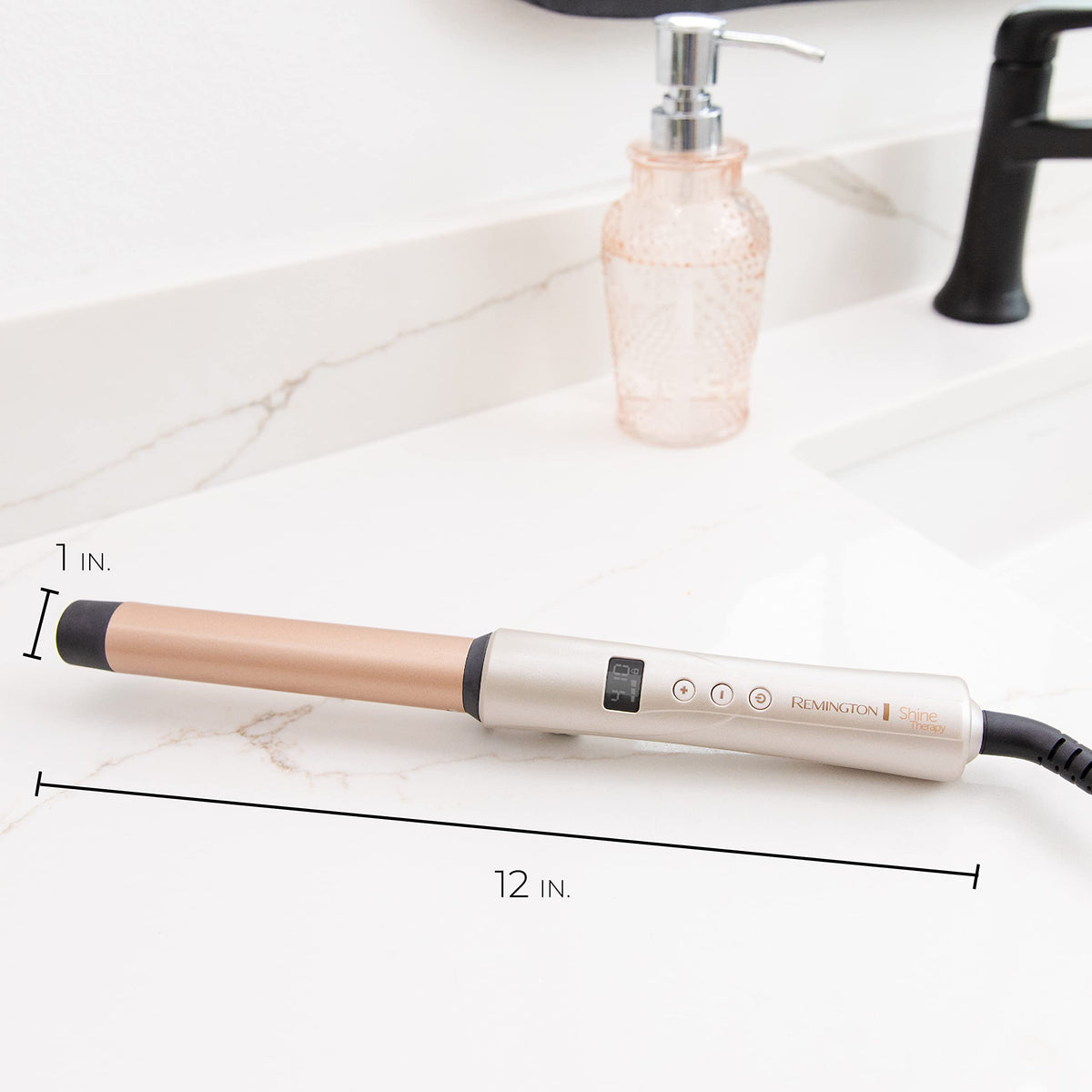 Remington Shine Therapy Curling Wand close-up of barrel and controls